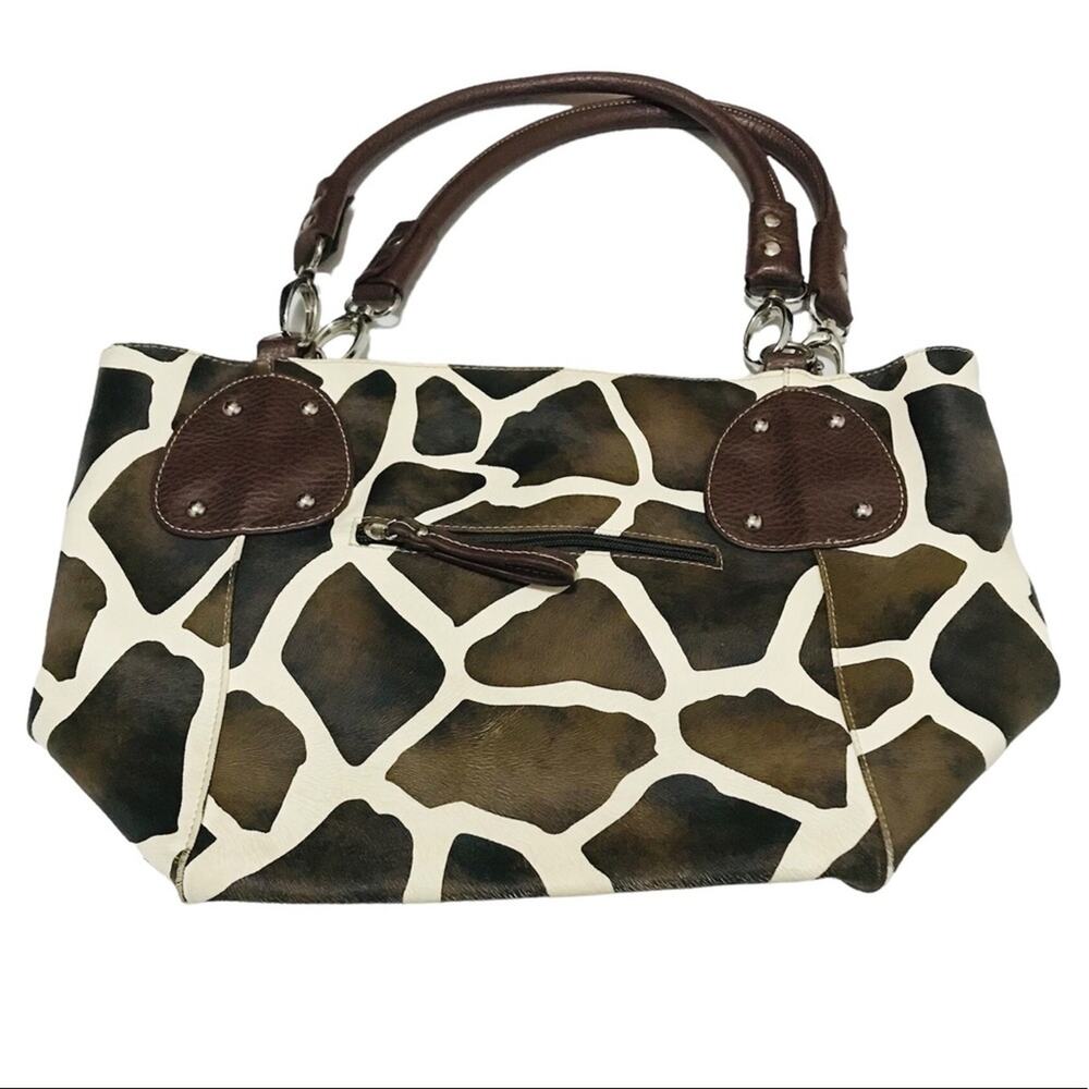 Animal Print Bedazzled Peace Sign Tote Shoulder Bag - Picture 10 of 10